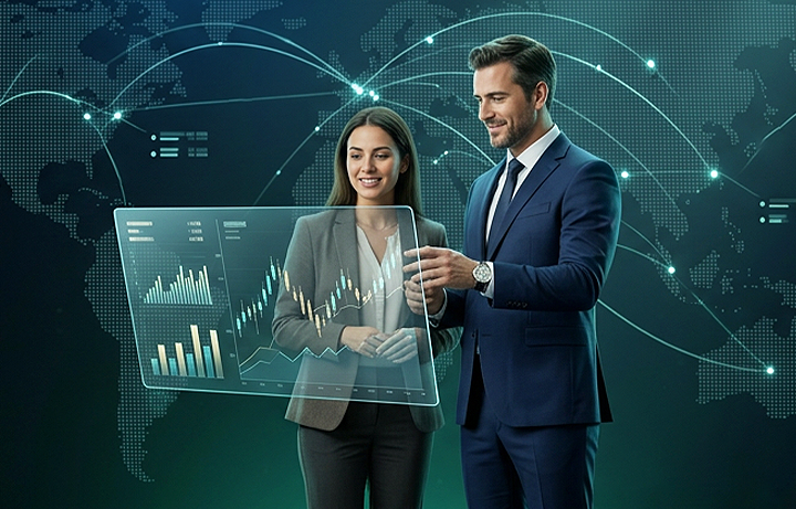 Support and success icons over technology background